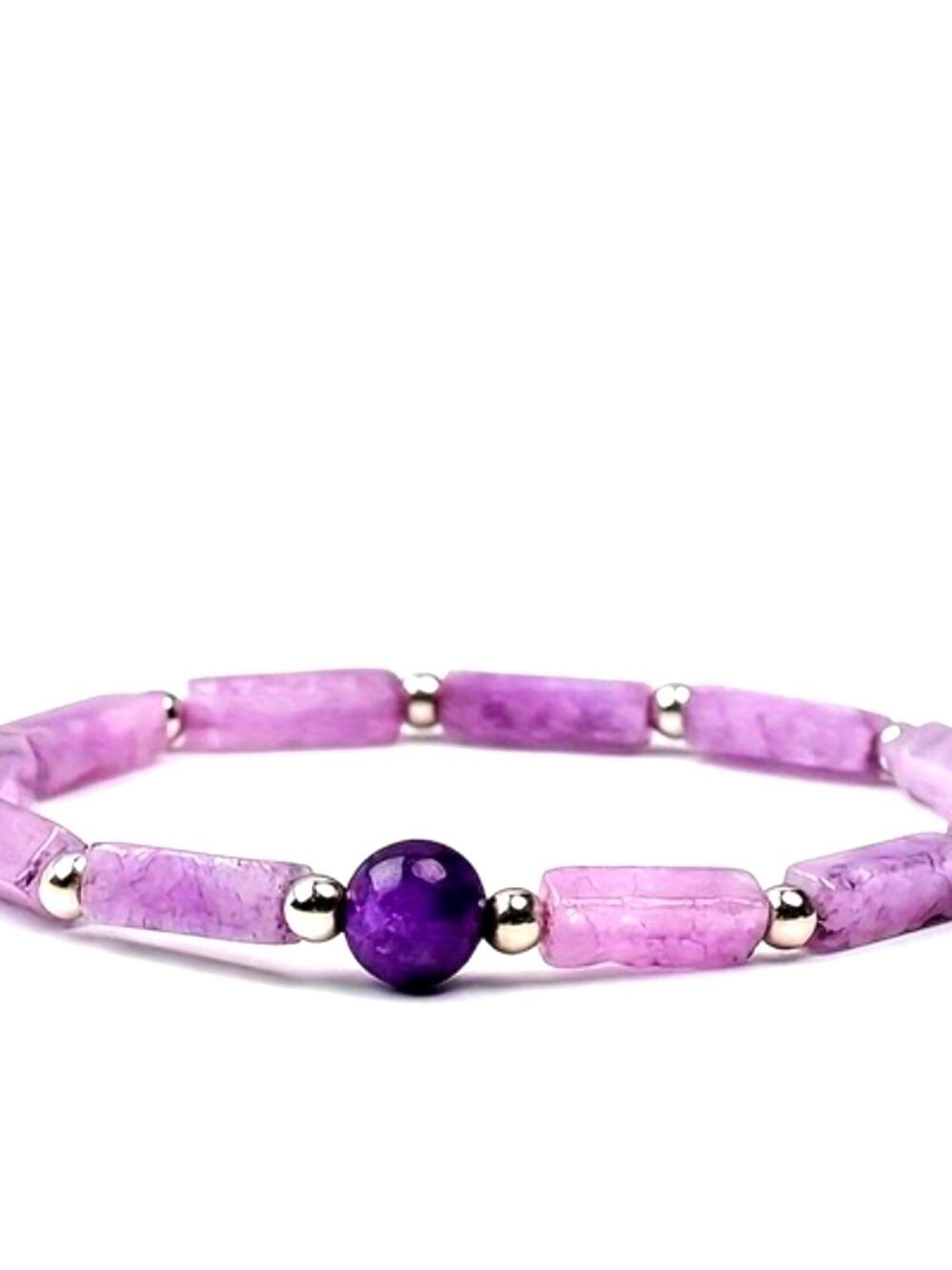 Amethyst Hand Crafted bracelet for women or men, approximately 7.5 inches.